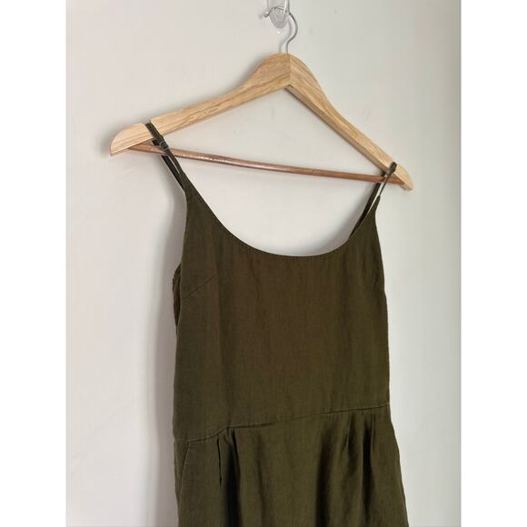 Quince 100% European LinenSpaghetti Strap Midi Dress - Olive Green, Small - Picture 3 of 10